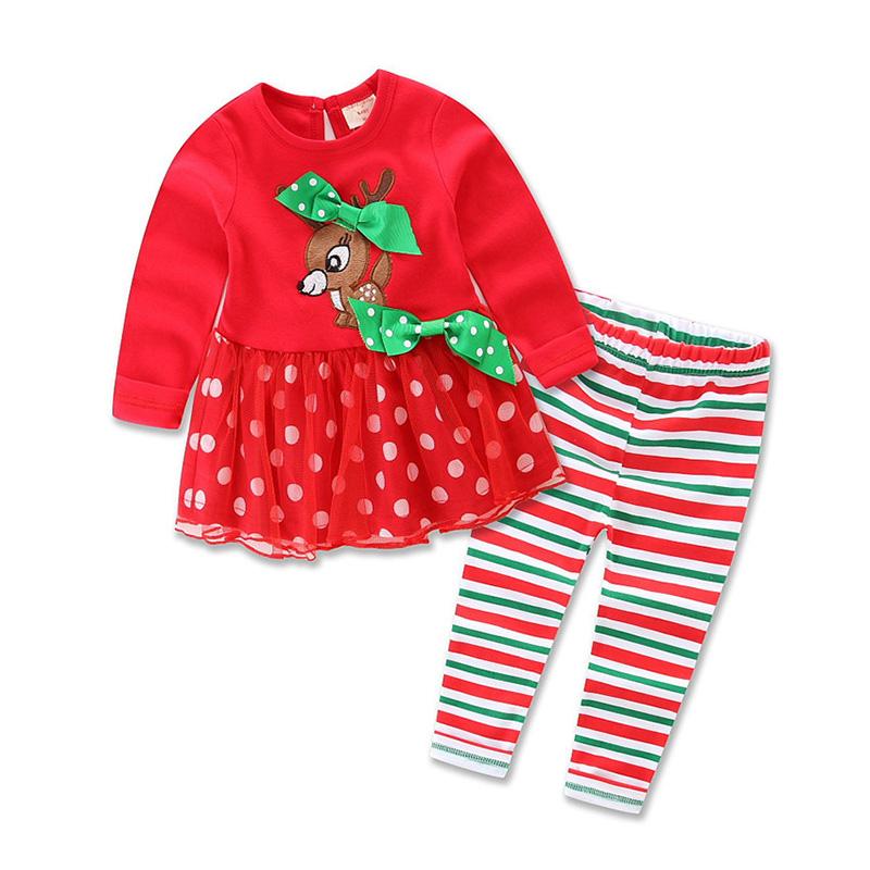 Style C Girls Christmas Clothing Sets New Year Clothes Kids Long Sleeve Christmas