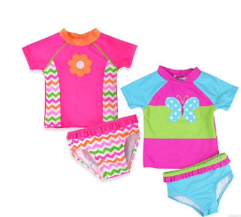 Baby girls butterfly embroidery swimswear kids swimsuit children swim wear baby bathing Two Pieces suit for baby girls X